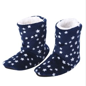 S/M Soft & Warm Booties. Blue w/ White Stars. Faux Fur/Sherpa. Adult.